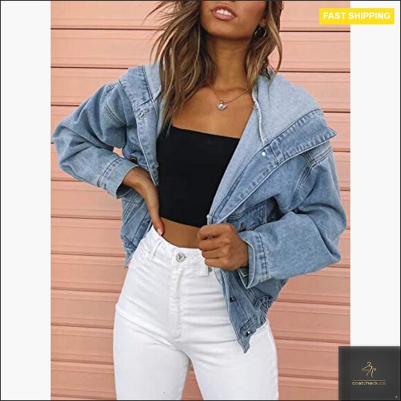 Oversized Denim Jacket with Hood and Pockets, Regular Fit - Picture 2 of 6